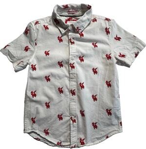 Cactus Boys Santa Print Button Up Shirt Boys Size 5/6 White Christmas Holiday